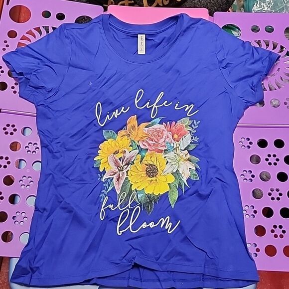 Live Life in full bloom Royal Blue floral tee shirt size S 2-4 M 6-8 XL 12-14 - Picture 5 of 8